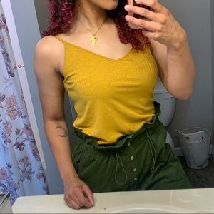 Mustard V Front Ribbed Tank Top